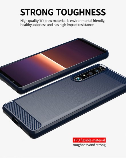Sony Xperia 1 III Hoesje - MobyDefend TPU Backcover - Geborstelde Metaal &amp; Carbon-Look - Rood