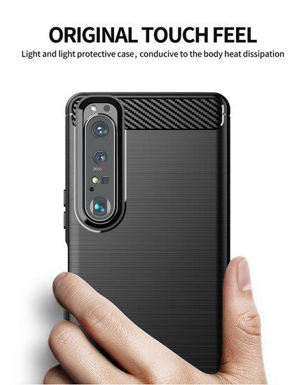 Sony Xperia 1 III Hoesje - MobyDefend TPU Backcover - Geborstelde Metaal &amp; Carbon-Look - Rood