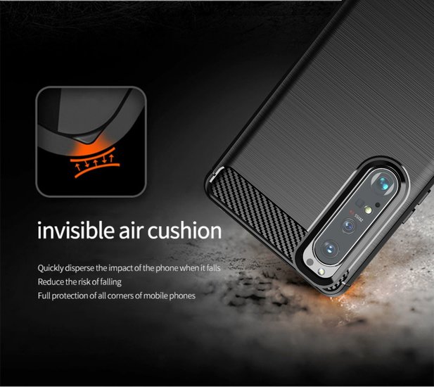 Sony Xperia 1 III Hoesje - MobyDefend TPU Backcover - Geborstelde Metaal &amp; Carbon-Look - Rood