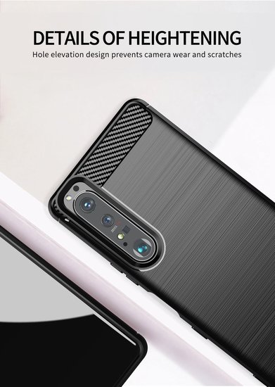 Sony Xperia 1 III Hoesje - MobyDefend TPU Backcover - Geborstelde Metaal &amp; Carbon-Look - Rood