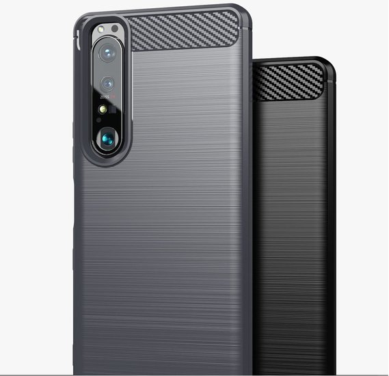 Sony Xperia 1 III Hoesje - MobyDefend TPU Backcover - Geborstelde Metaal &amp; Carbon-Look - Rood