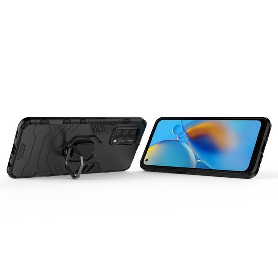 Oppo A74 4G Hoesje - MobyDefend Dubbelgelaagde Pantsercase Met Standaard - Zwart