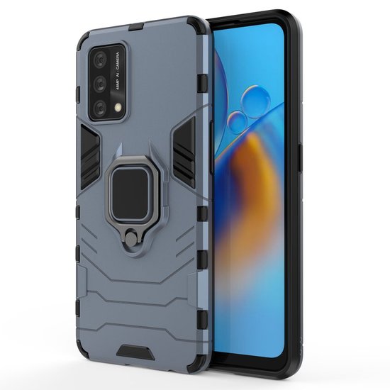 Oppo A74 4G hoesje, MobyDefend Dubbelgelaagde Pantsercase Met Standaard, Navy blauw