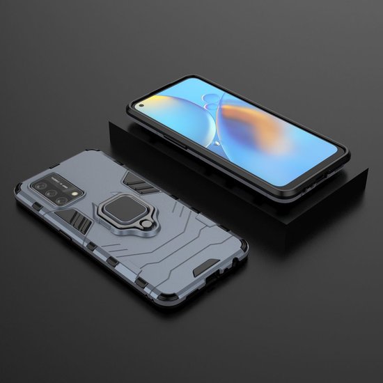 Oppo A74 4G Hoesje - MobyDefend Dubbelgelaagde Pantsercase Met Standaard - Navy blauw
