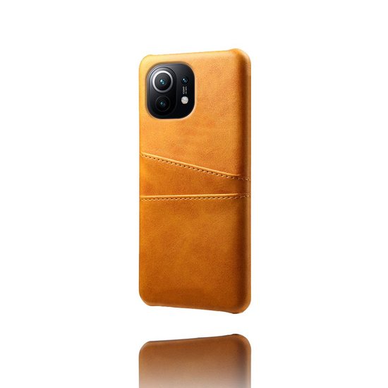 Xiaomi Mi 11 Hoesje - MobyDefend Lederen Backcover Met Vakjes Voor Pasjes - Cognacbruin