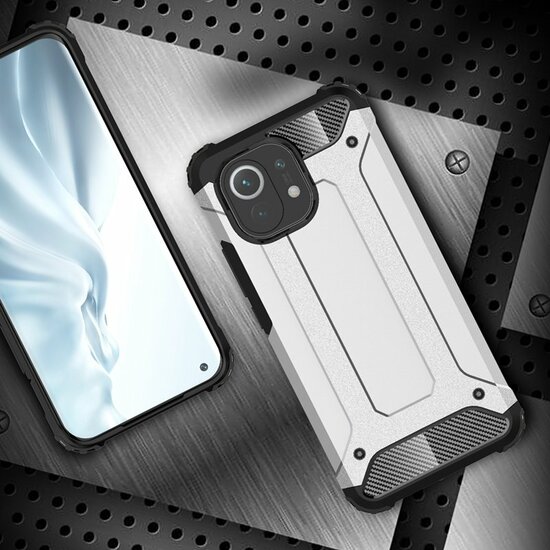 Xiaomi Mi 11 hoesje, MobyDefend Dubbelgelaagde Shockproof Pantsercase, Navy blauw