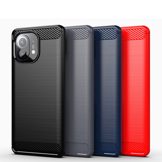 Xiaomi Mi 11 Hoesje - MobyDefend TPU Backcover - Geborstelde Metaal &amp; Carbon-Look - Navy blauw