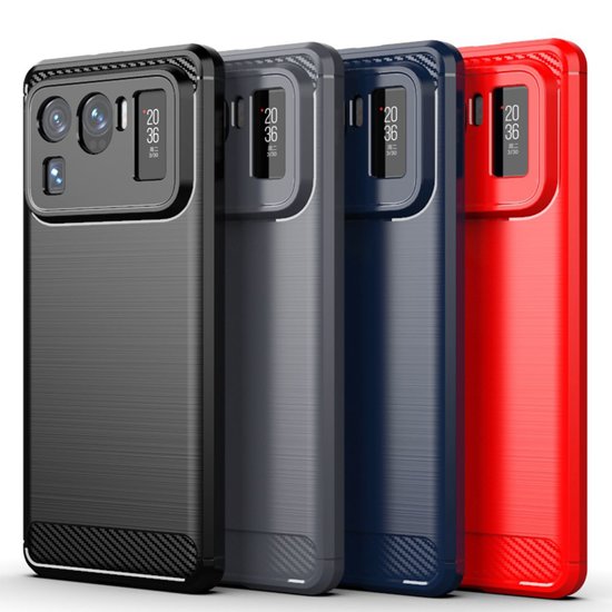 Xiaomi Mi 11 Ultra Hoesje - MobyDefend TPU Backcover - Geborstelde Metaal &amp; Carbon-Look - Navy blauw