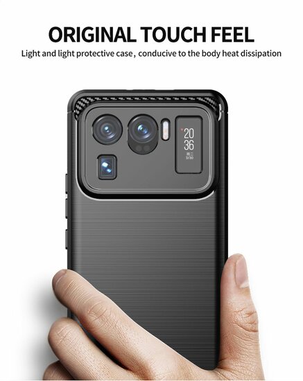 Xiaomi Mi 11 Ultra Hoesje - MobyDefend TPU Backcover - Geborstelde Metaal &amp; Carbon-Look - Navy blauw