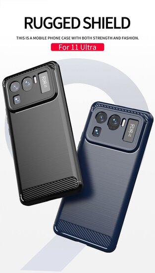 Xiaomi Mi 11 Ultra Hoesje - MobyDefend TPU Backcover - Geborstelde Metaal &amp; Carbon-Look - Navy blauw
