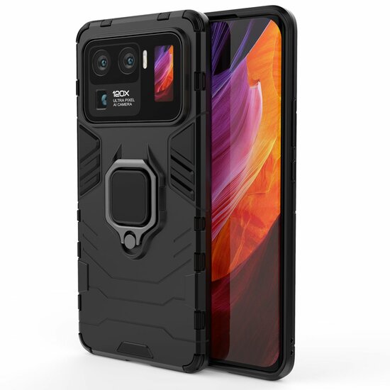 Xiaomi Mi 11 Ultra hoesje, MobyDefend Dubbelgelaagde Pantsercase Met Standaard, Zwart