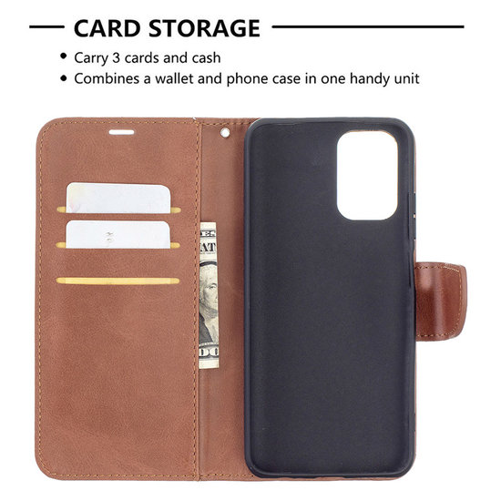 Xiaomi Redmi Note 10 / Note 10S Hoesje, MobyDefend Wallet Book Case Met Koord, Bruin