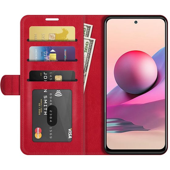 Xiaomi Redmi Note 10 / Note 10S hoesje, MobyDefend Wallet Book Case (Sluiting Achterkant), Rood