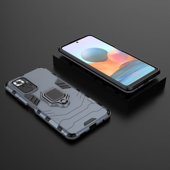 Xiaomi Redmi Note 10 Pro Hoesje - MobyDefend Dubbelgelaagde Pantsercase Met Standaard - Navy blauw