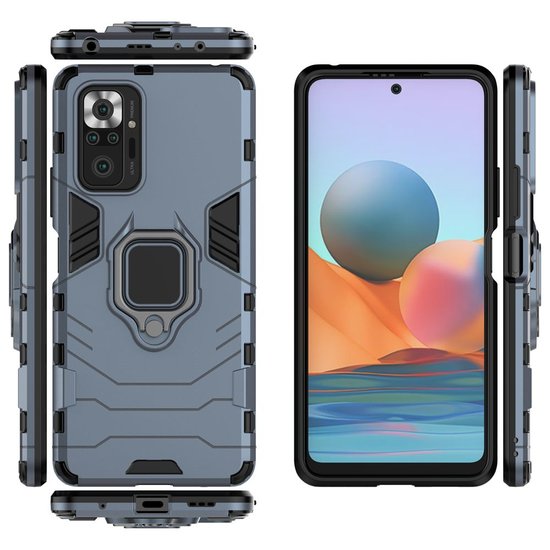 Xiaomi Redmi Note 10 Pro Hoesje - MobyDefend Dubbelgelaagde Pantsercase Met Standaard - Navy blauw