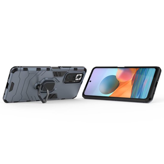 Xiaomi Redmi Note 10 Pro hoesje, MobyDefend Dubbelgelaagde Pantsercase Met Standaard, Navy blauw