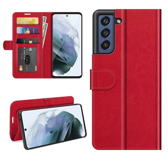 Samsung Galaxy S21 FE hoesje, MobyDefend Wallet Book Case (Sluiting Achterkant), Rood