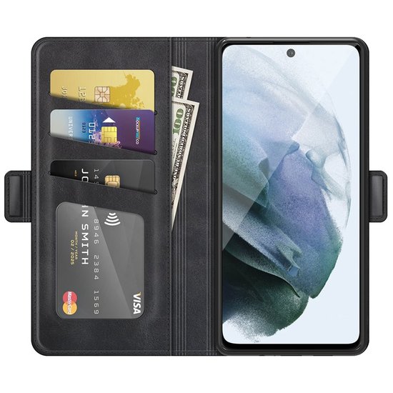 Samsung Galaxy S21 FE hoesje, MobyDefend Luxe Wallet Book Case (Sluiting Zijkant), Zwart