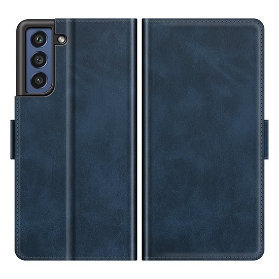 Samsung Galaxy S21 FE hoesje, MobyDefend Luxe Wallet Book Case (Sluiting Zijkant), Blauw