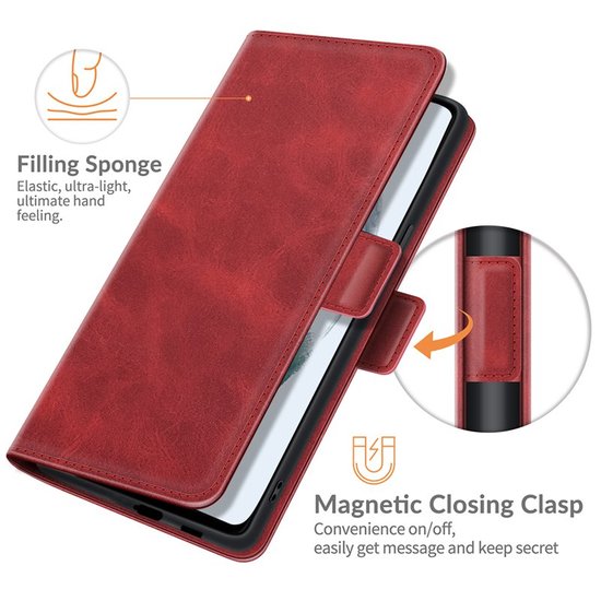 Samsung Galaxy S21 FE hoesje, MobyDefend Luxe Wallet Book Case (Sluiting Zijkant), Rood