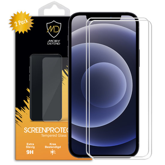 2-Pack iPhone 12 Mini Screenprotectors - MobyDefend Case-Friendly Screensavers - Gehard Glas