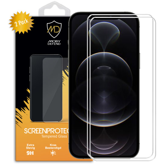 2-Pack iPhone 12 Pro Max Screenprotectors - MobyDefend Case-Friendly Screensavers - Gehard Glas
