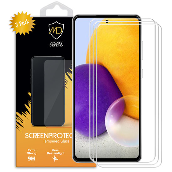 3-Pack Samsung Galaxy A72 Screenprotectors, MobyDefend Case-Friendly Gehard Glas Screensavers