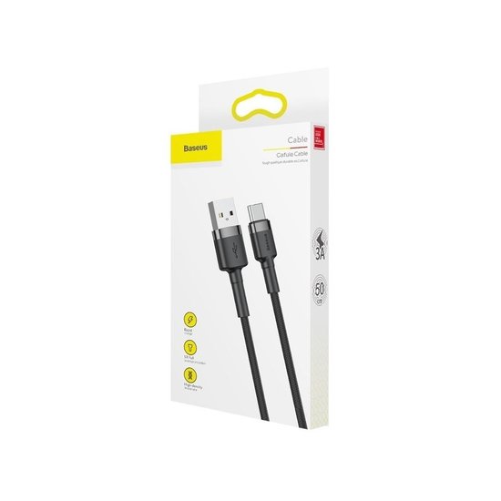 Baseus USB-A naar USB-C kabel - 3 Meter - Zwart-Grijs