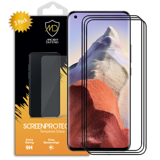 3-Pack Xiaomi Mi 11 Ultra Screenprotectors, MobyDefend Gehard Glas Screensavers, Zwarte Randen