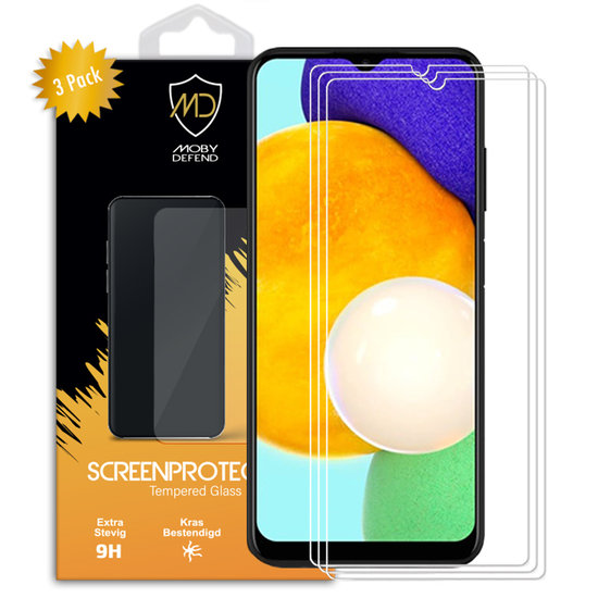 3-Pack Samsung Galaxy A03s Screenprotectors, MobyDefend Case-Friendly Gehard Glas Screensavers