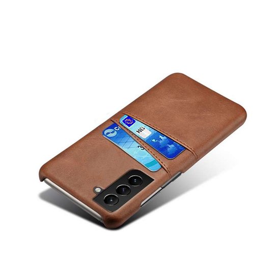 Samsung Galaxy S21 FE Hoesje, MobyDefend Lederen Backcover Met Vakjes Voor Pasjes, Bruin