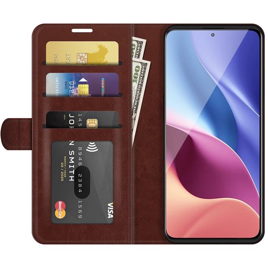 Xiaomi Mi 11i hoesje, MobyDefend Wallet Book Case (Sluiting Achterkant), Bruin