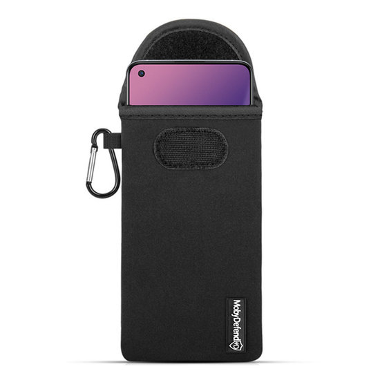 Hoesje voor OnePlus 8T, MobyDefend Neopreen Pouch Met Karabijnhaak, Insteekhoesje, Riemlus Hoesje, Zwart