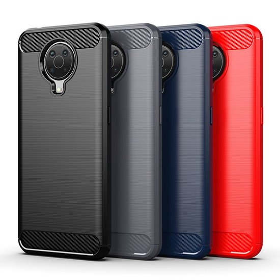 Nokia G10 / Nokia G20 Hoesje - MobyDefend TPU Backcover - Geborstelde Metaal &amp; Carbon-Look - Zwart
