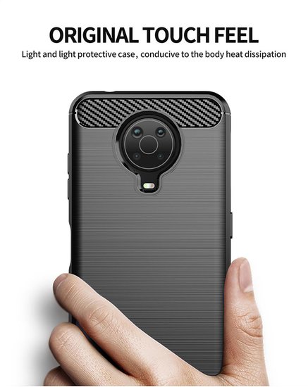 Nokia G10 / Nokia G20 Hoesje - MobyDefend TPU Backcover - Geborstelde Metaal &amp; Carbon-Look - Zwart
