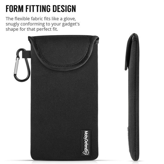 Hoesje voor Nokia G10 / Nokia G20, MobyDefend Neopreen Pouch Met Karabijnhaak, Insteekhoesje, Riemlus Hoesje, Zwart