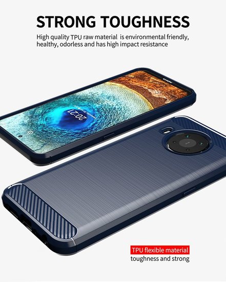 Nokia X10 / Nokia X20 Hoesje - MobyDefend TPU Backcover - Geborstelde Metaal &amp; Carbon-Look - Zwart