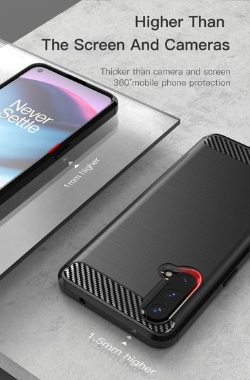 OnePlus Nord CE Hoesje - MobyDefend TPU Backcover - Geborstelde Metaal &amp; Carbon-Look - Navy Blauw