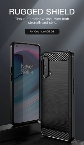OnePlus Nord CE Hoesje - MobyDefend TPU Backcover - Geborstelde Metaal &amp; Carbon-Look - Navy Blauw