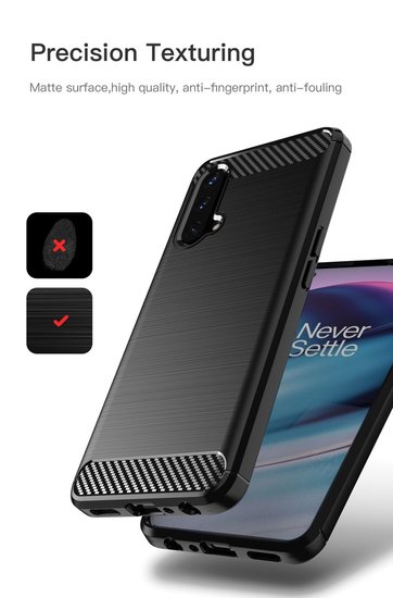 OnePlus Nord CE Hoesje - MobyDefend TPU Backcover - Geborstelde Metaal &amp; Carbon-Look - Navy Blauw