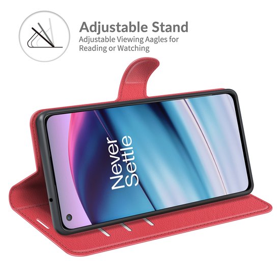 OnePlus Nord CE Hoesje, MobyDefend Kunstleren Wallet Book Case, Rood