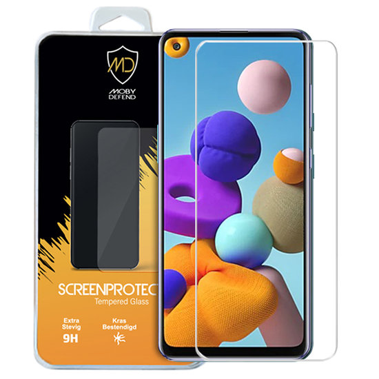 Samsung Galaxy A21s screenprotector, MobyDefend Case-Friendly Gehard Glas Screensaver