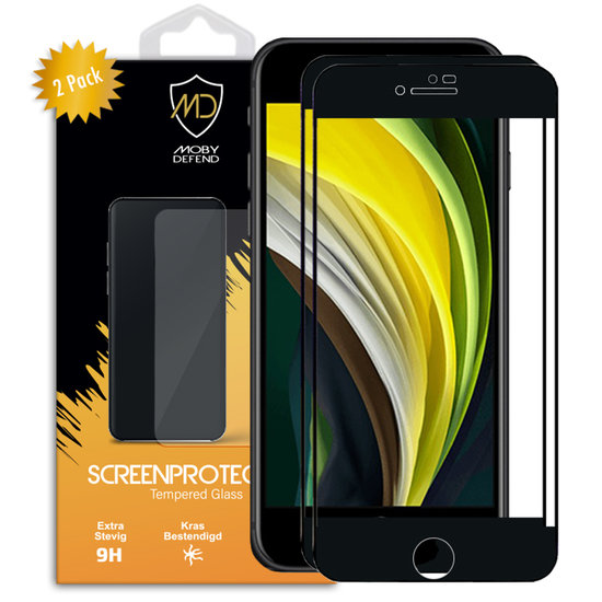 2-Pack Apple iPhone SE (2020/2022) / iPhone 8 / iPhone 7 Screenprotectors - MobyDefend Screensavers Met Zwarte Randen - Gehard Glas 