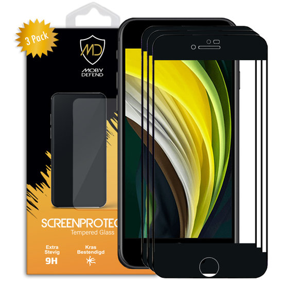 3-Pack Apple iPhone SE (2020/2022) / iPhone 8 / iPhone 7 Screenprotectors - MobyDefend Screensavers Met Zwarte Randen - Gehard Glas