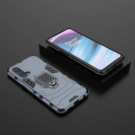 OnePlus Nord CE Hoesje - MobyDefend Dubbelgelaagde Pantsercase Met Standaard - Navy Blauw
