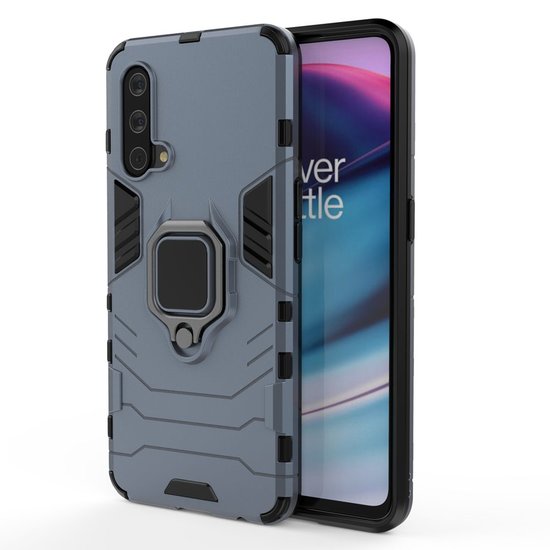 OnePlus Nord CE Hoesje - MobyDefend Dubbelgelaagde Pantsercase Met Standaard - Navy Blauw
