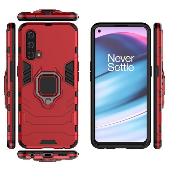 OnePlus Nord CE Hoesje - MobyDefend Dubbelgelaagde Pantsercase Met Standaard - Rood