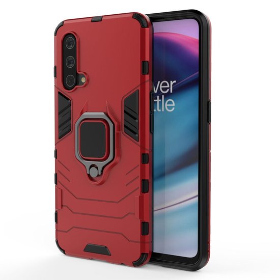 OnePlus Nord CE Hoesje - MobyDefend Dubbelgelaagde Pantsercase Met Standaard - Rood