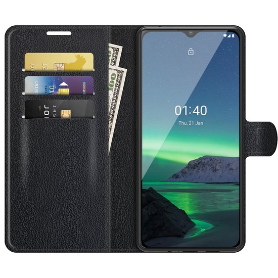 Nokia 1.4 Hoesje - MobyDefend Kunstleren Wallet Book Case (Sluiting Voorkant) - Zwart
