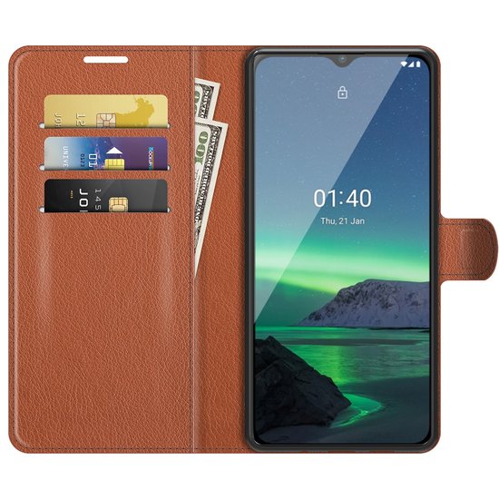Nokia 1.4 Hoesje - MobyDefend Kunstleren Wallet Book Case (Sluiting Voorkant) - Bruin